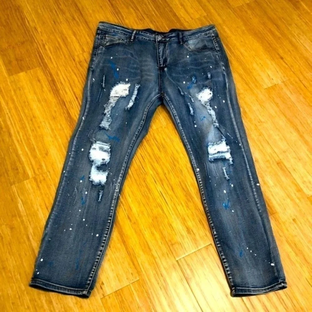 thrashed men's 40 x 32 jeans rave distressed Y2K grunge hiphop skater  jeans